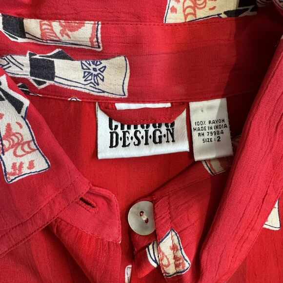 Chico's Designs Red Black Rayon Japanese Women Print Size 2 - Picture 7 of 12